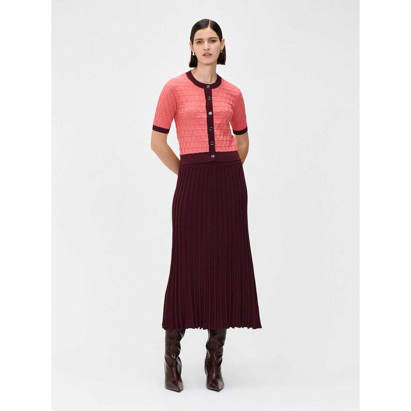 Veronika Maine Burgundy Textured Contrast Cardigan image number 2